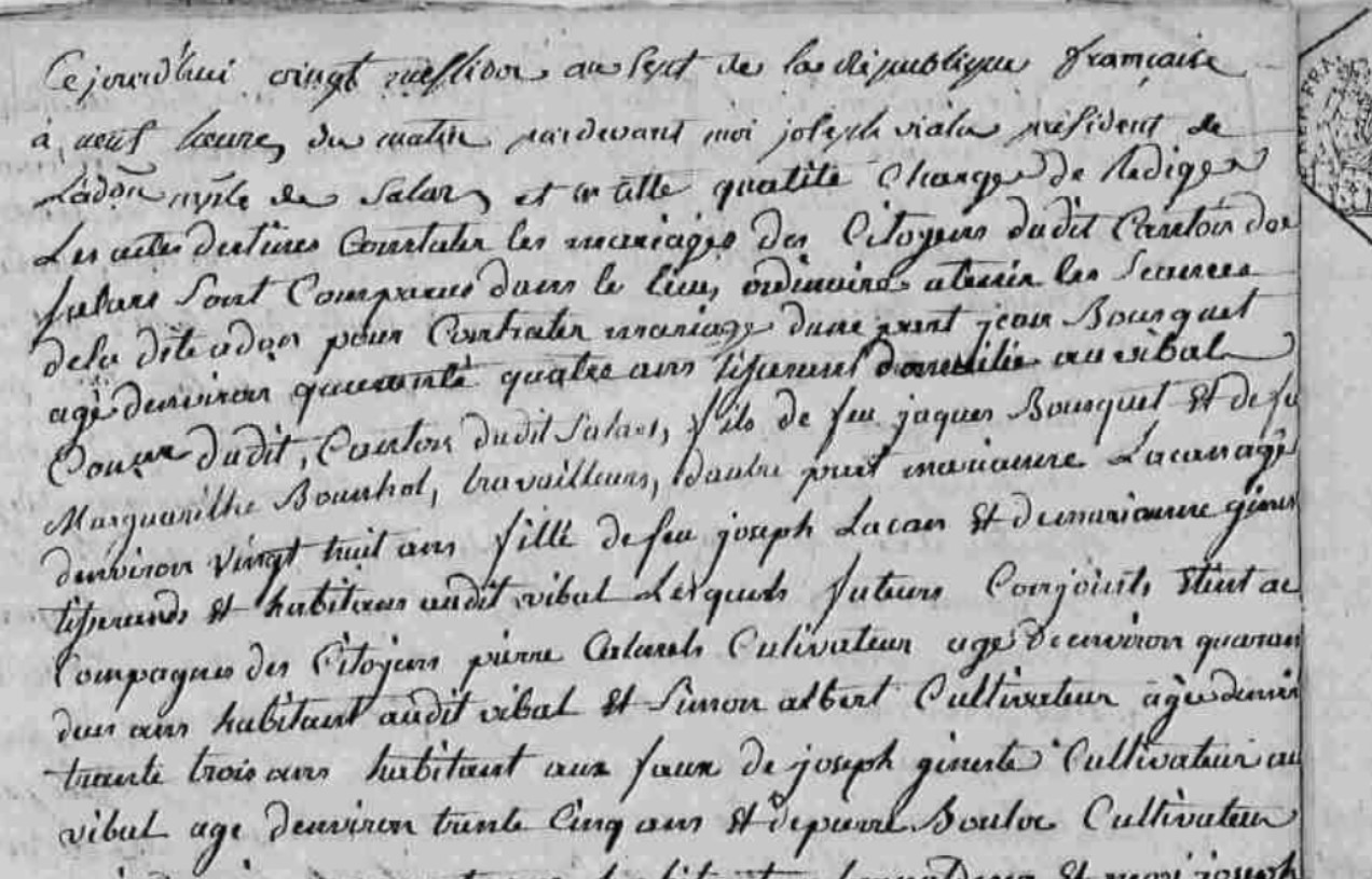 Mariage Bousquet Jean - Lacan Marianne 20-Mess-An VII -1.jpg